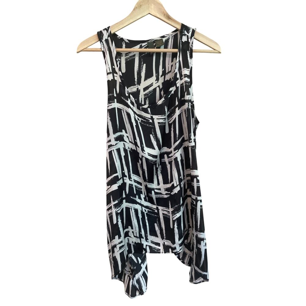 Serenade New York | Silky Asymmetrical Tank Blouse | Abstract | Black L